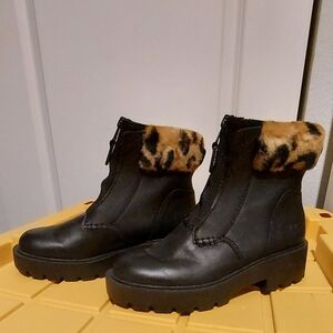 UGG Women's Black Leather and Leopard Fur Boots